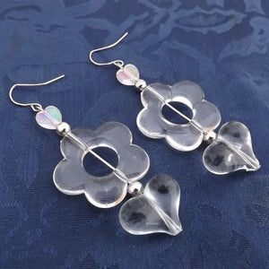 Clear Acrylic Flower & Heart Handmade Acrylic Bead Earrings