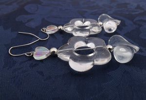 Clear Acrylic Flower & Heart Handmade Acrylic Bead Earrings