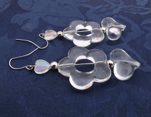 Clear Acrylic Flower & Heart Handmade Acrylic Bead Earrings