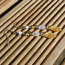 Load image into Gallery viewer, Clear &amp; Gold Tone Leaves Handmade Chain Link Bead Drop Earrings
