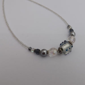 Clear & Grey Lamp Work Handmade Bead Necklace