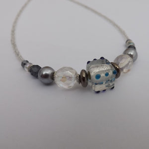 Clear & Grey Lamp Work Handmade Bead Necklace