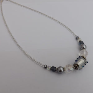 Clear & Grey Lamp Work Handmade Bead Necklace