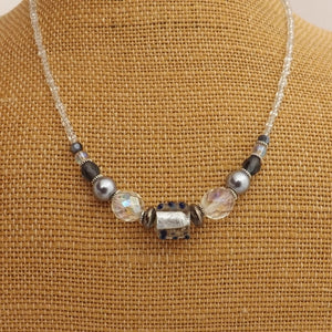 Clear & Grey Lamp Work Handmade Bead Necklace