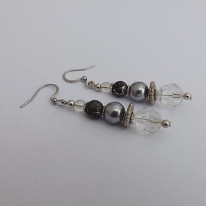 Clear, Grey & Silver Handmade Bead Earring