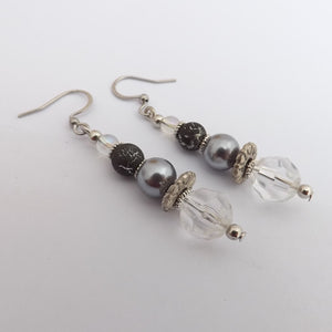 Clear, Grey & Silver Handmade Bead Earring