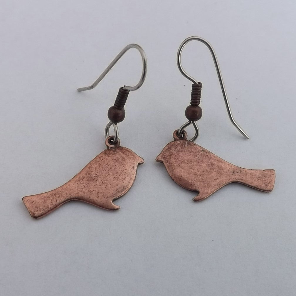 Copper Bird Drop Earrings