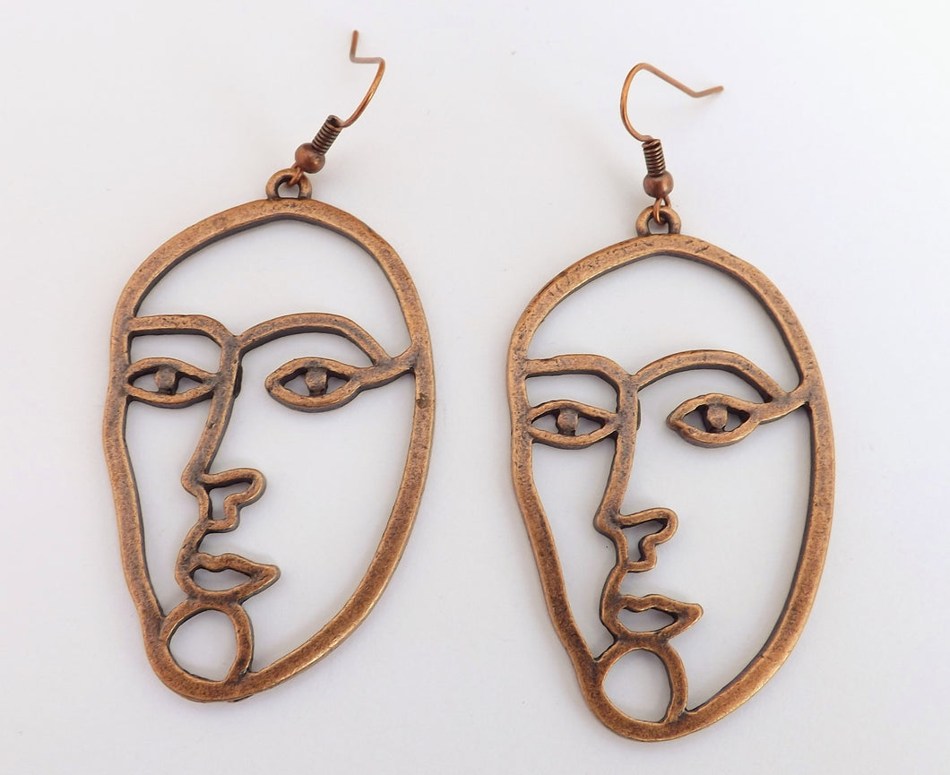 Copper Tone Face Earrings