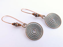 Load image into Gallery viewer, Copper Tone Spiral Earrings on Long Kidney Hooks
