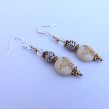 Load image into Gallery viewer, Cream, Gold &amp; Silver Handmade Bird Bead Earrings
