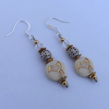 Load image into Gallery viewer, Cream, Gold &amp; Silver Handmade Bird Bead Earrings

