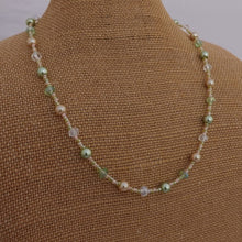 Load image into Gallery viewer, Cream &amp; Green Handmade Glass &amp; Pearl Bead Necklace
