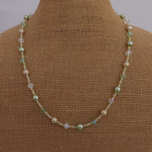 Load image into Gallery viewer, Cream &amp; Green Handmade Glass &amp; Pearl Bead Necklace
