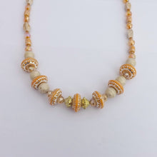 Load image into Gallery viewer, Cream &amp; Gold Acrylic &amp; Glass Handmade Bead Necklace
