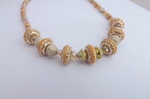 Cream & Gold Acrylic & Glass Handmade Bead Necklace