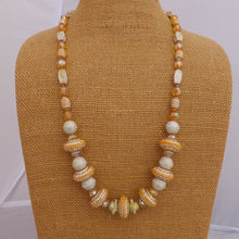 Load image into Gallery viewer, Cream &amp; Gold Acrylic &amp; Glass Handmade Bead Necklace
