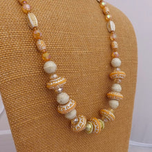 Load image into Gallery viewer, Cream &amp; Gold Acrylic &amp; Glass Handmade Bead Necklace
