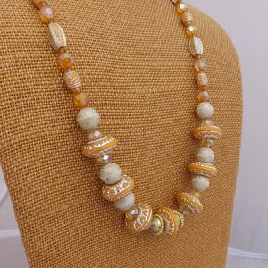 Cream & Gold Acrylic & Glass Handmade Bead Necklace
