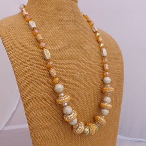 Cream & Gold Acrylic & Glass Handmade Bead Necklace