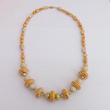 Load image into Gallery viewer, Cream &amp; Gold Acrylic &amp; Glass Handmade Bead Necklace
