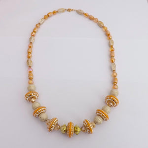 Cream & Gold Acrylic & Glass Handmade Bead Necklace