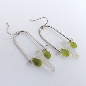 Crystal & Green Teardrops Handmade Boho Drop Earrings