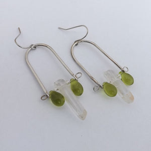 Crystal & Green Teardrops Handmade Boho Drop Earrings