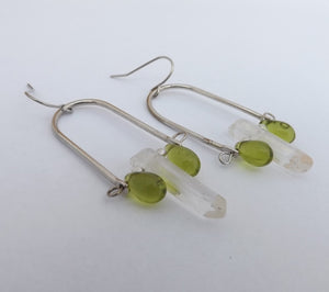 Crystal & Green Teardrops Handmade Boho Drop Earrings