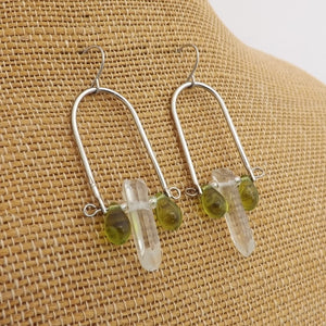 Crystal & Green Teardrops Handmade Boho Drop Earrings