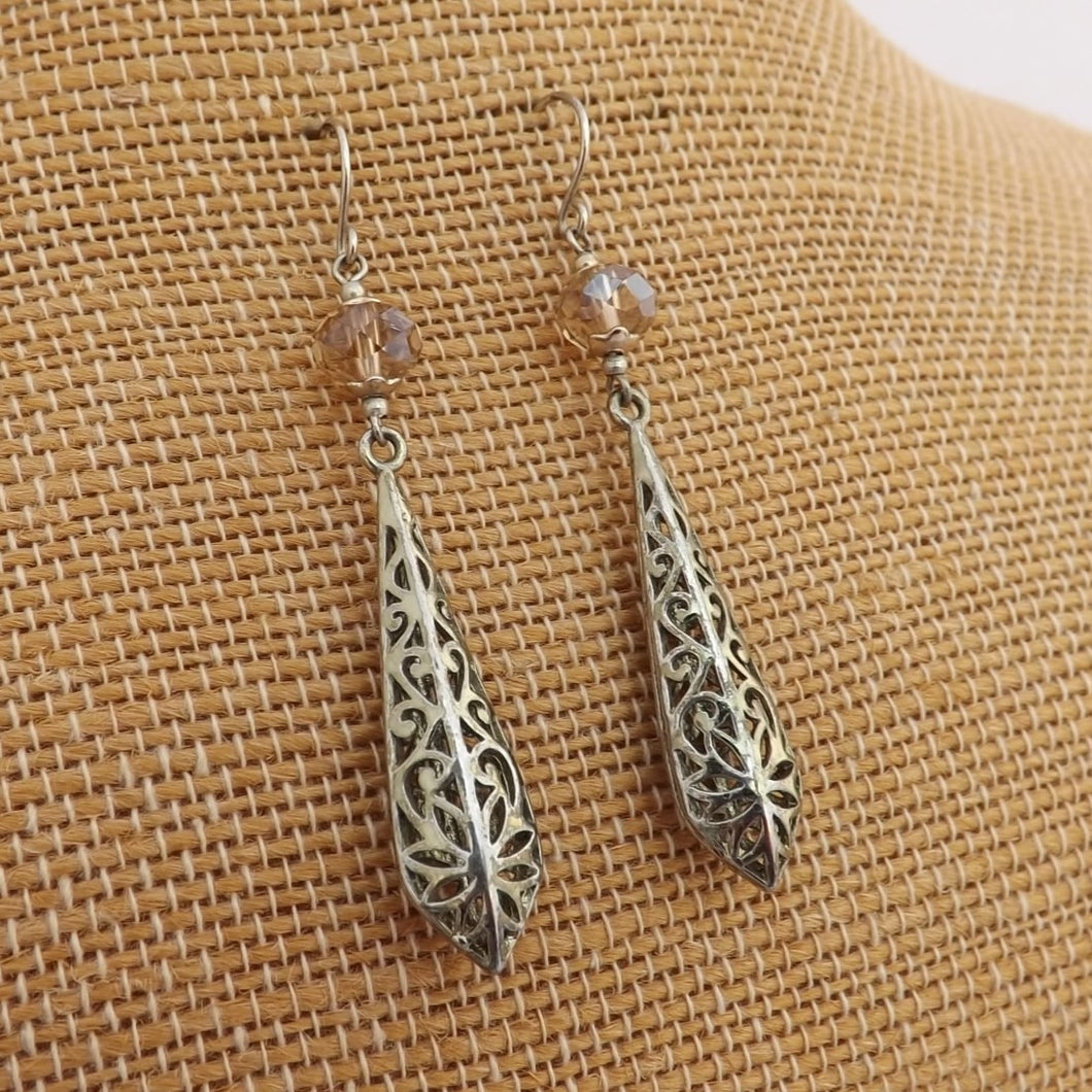 Crystal & Silver Tone Drop Earrings