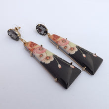 Load image into Gallery viewer, Black &amp; Pink Floral Long Drop Earrings
