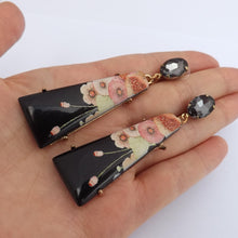 Load image into Gallery viewer, Black &amp; Pink Floral Long Drop Earrings
