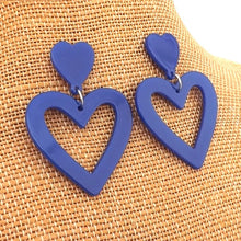 Load image into Gallery viewer, Fluorescent Pink Acrylic Heart Drop Earrings on Stud Setting
