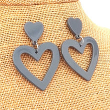 Load image into Gallery viewer, Fluorescent Pink Acrylic Heart Drop Earrings on Stud Setting
