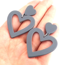 Load image into Gallery viewer, Fluorescent Pink Acrylic Heart Drop Earrings on Stud Setting
