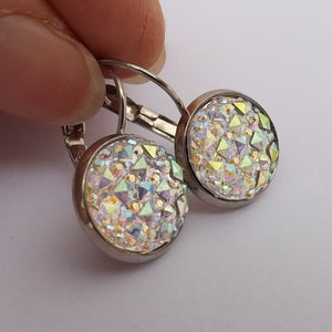 White Sparkly Lever Back Earrings