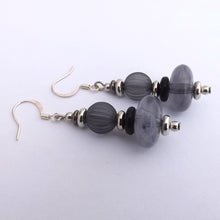 Load image into Gallery viewer, Grey, Black &amp; Silver Handmade Bead Earrings
