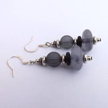 Load image into Gallery viewer, Grey, Black &amp; Silver Handmade Bead Earrings
