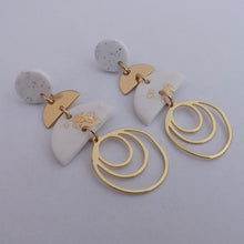 Load image into Gallery viewer, White &amp; Gold Leaf Polymer &amp; Metal Stud Drop Earrings
