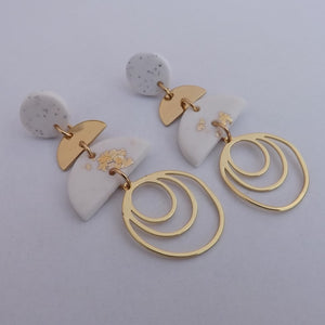 White & Gold Leaf Polymer & Metal Stud Drop Earrings