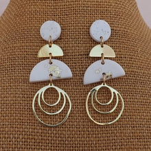 Load image into Gallery viewer, White &amp; Gold Leaf Polymer &amp; Metal Stud Drop Earrings
