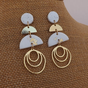 White & Gold Leaf Polymer & Metal Stud Drop Earrings