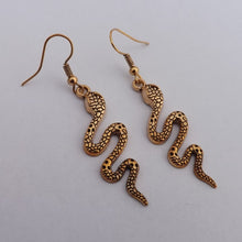 Load image into Gallery viewer, Gold Tone Snake Drop Earrings
