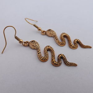 Gold Tone Snake Drop Earrings