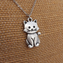 Load image into Gallery viewer, Cat Silver Tone Pendant Necklace
