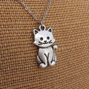 Cat Silver Tone Pendant Necklace