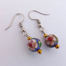 Load image into Gallery viewer, Dark Blue Cloisonné Flower Handmade Bead Earrings
