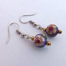 Load image into Gallery viewer, Dark Blue Cloisonné Flower Handmade Bead Earrings
