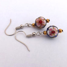Load image into Gallery viewer, Dark Blue Cloisonné Flower Handmade Bead Earrings
