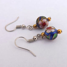Load image into Gallery viewer, Dark Blue Cloisonné Flower Handmade Bead Earrings
